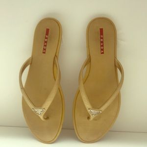 Prada Gold Flip Flop Sandals